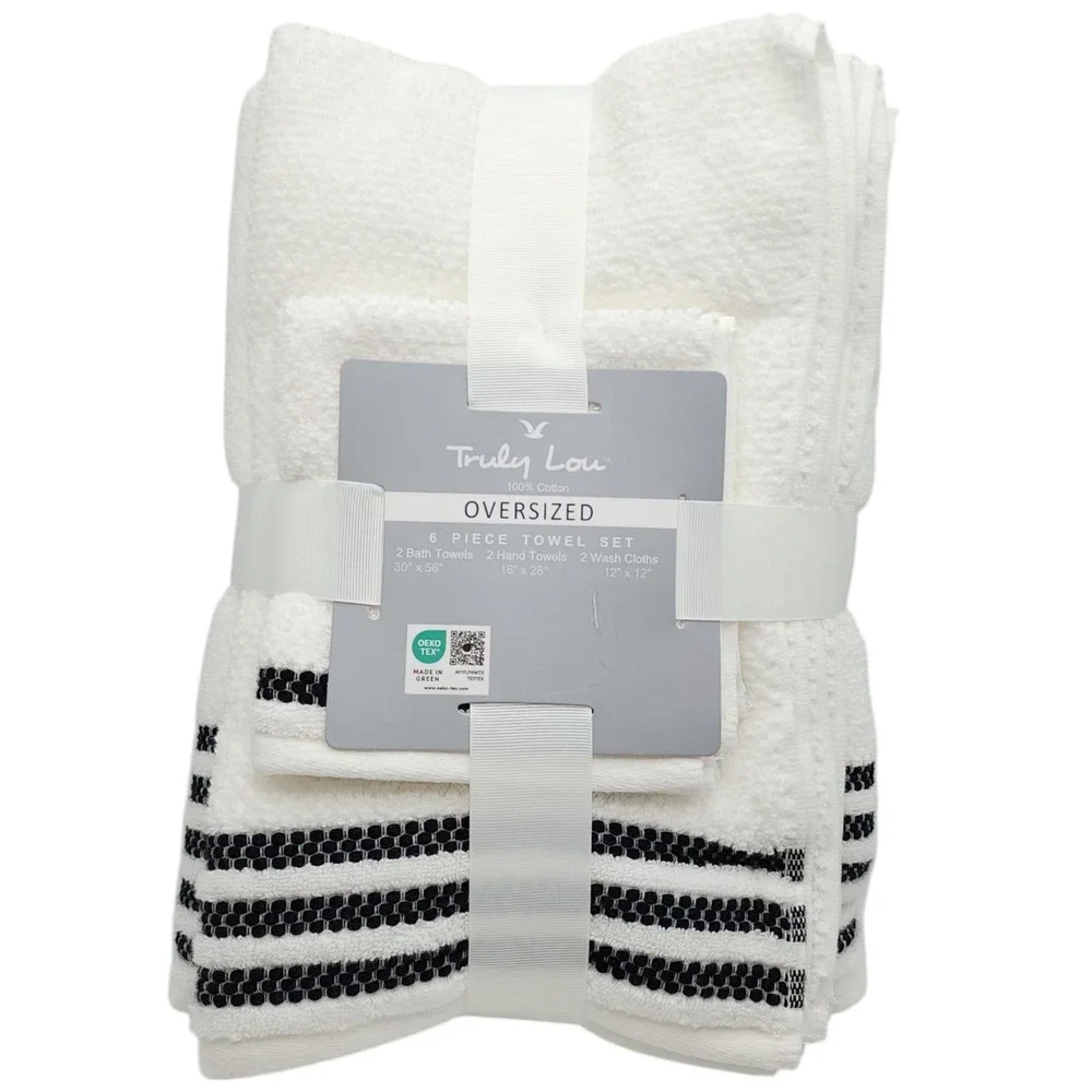 Truly Lou 6pc White Oversized Soft Cotton Towel Set 2 Bath 2 Hand 2 Wash